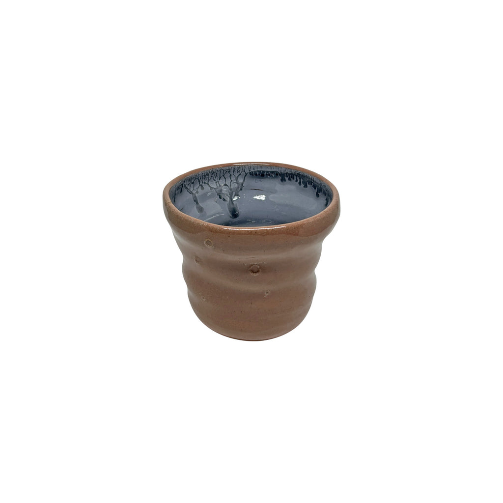 Disi toprak rengi ve bogumlu ici kursuni mavi kase_Deep ceramic bowl with stone blue inside