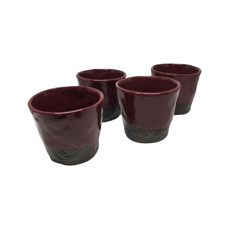 Dort adet bordo el yapimi seramik bardak_Four handmade burgundy color ceramic cups