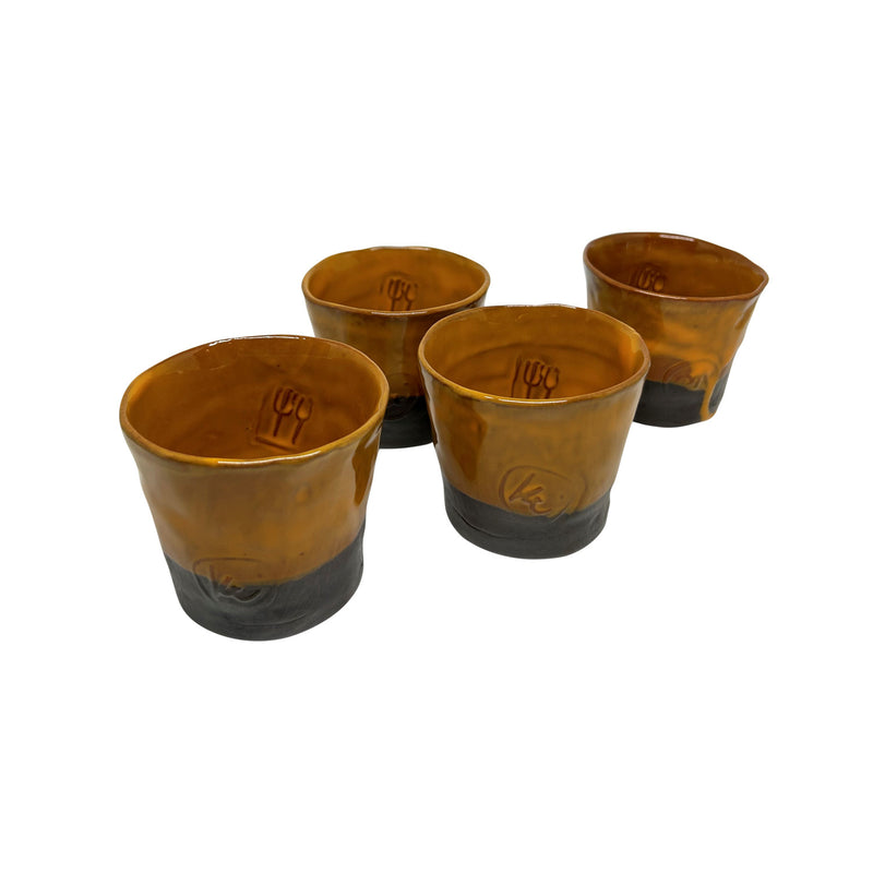 Dort adet koyu sari el yapimi seramik bardak_Four handmade dark yellow ceramic cups