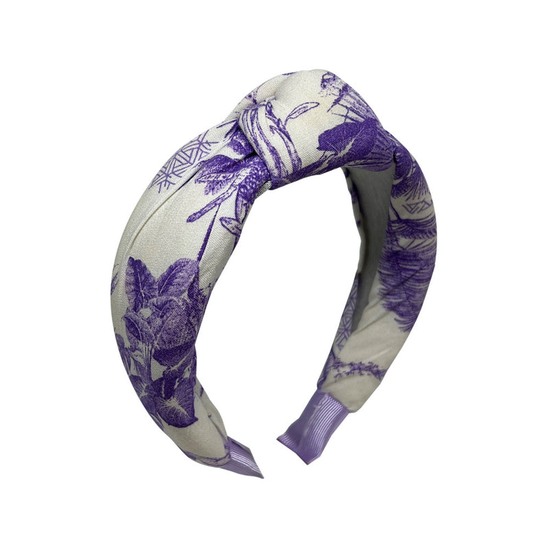 Eflatun yaprakli cicek desenli beyaz sac bandi_Violet floral patterned white hair band