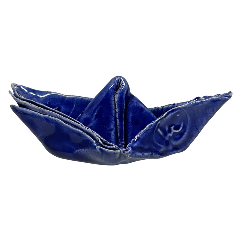 El yapimi gece mavisi dekoratif seramik kayik_Cobalt blue decorative ceramic boat