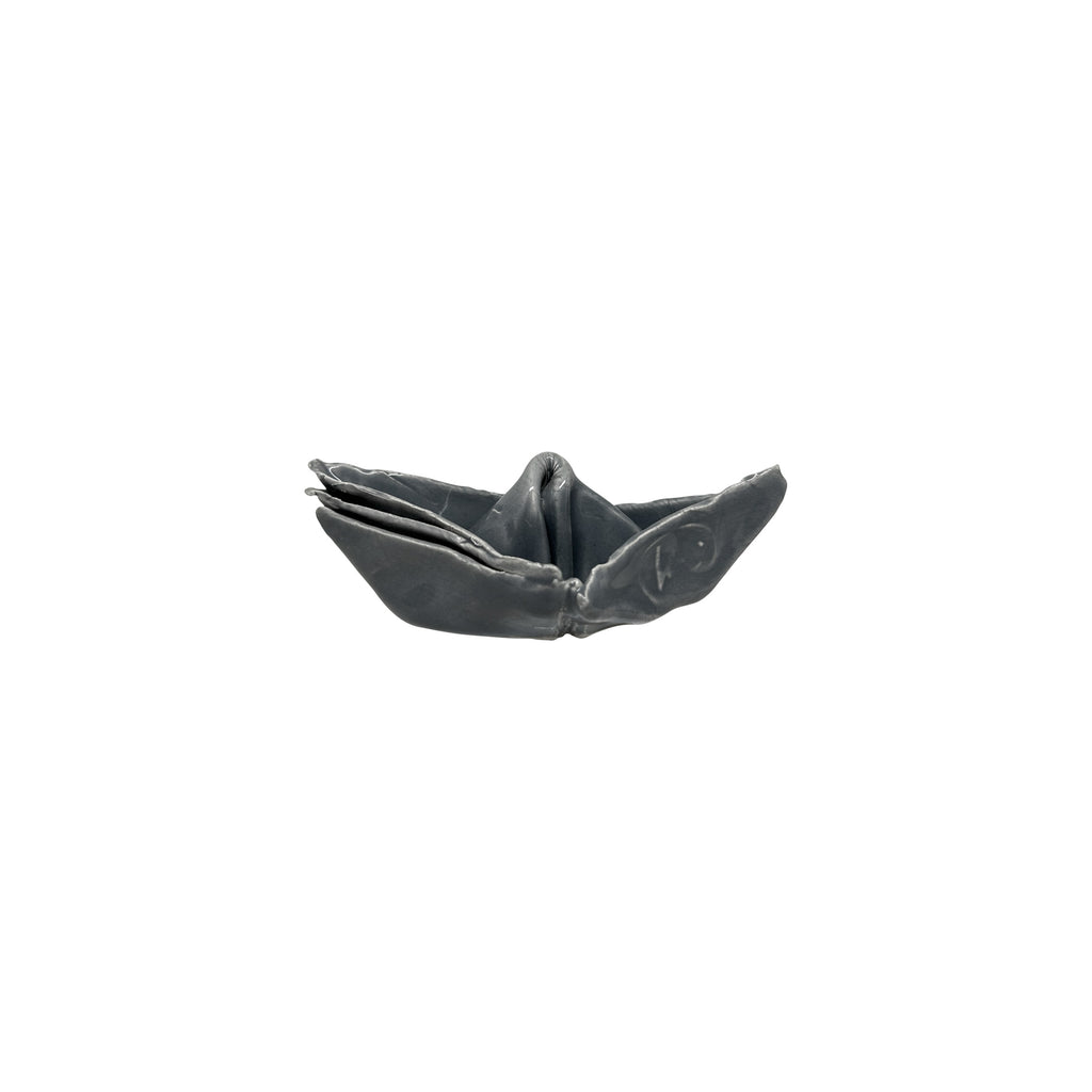 El yapimi gri dekoratif seramik kayik_Grey decorative small ceramic boat