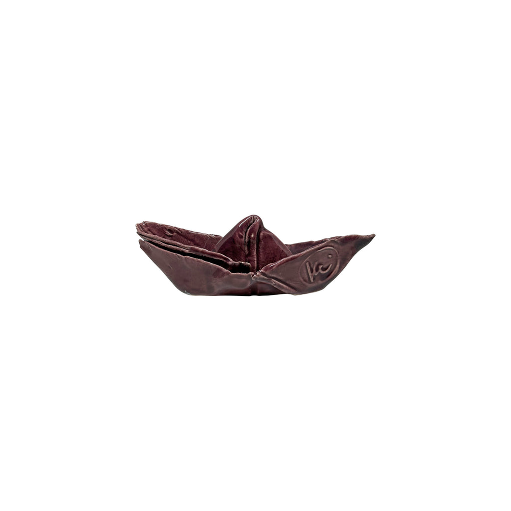 El yapimi murdum rengi hediyelik seramik kayik_Plum colored decorative ceramic boat