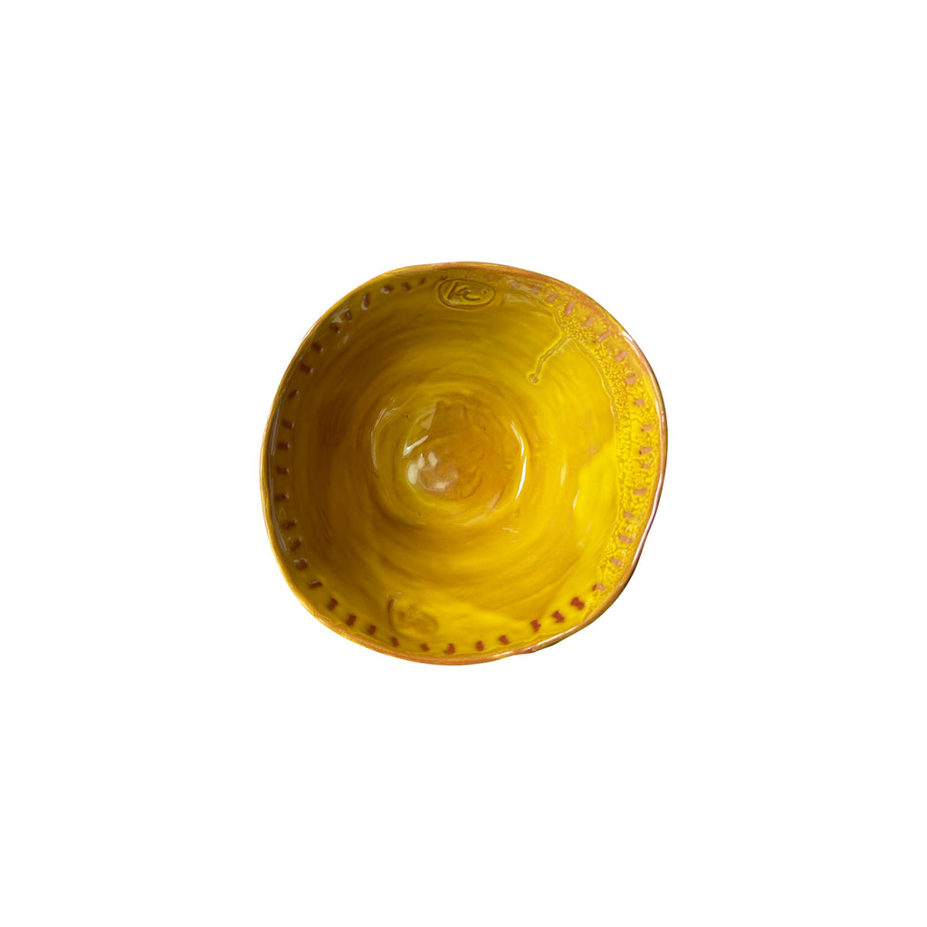 Ici sari disi kizil seramik kase_Inside yellow outside reddish brown ceramic bowl