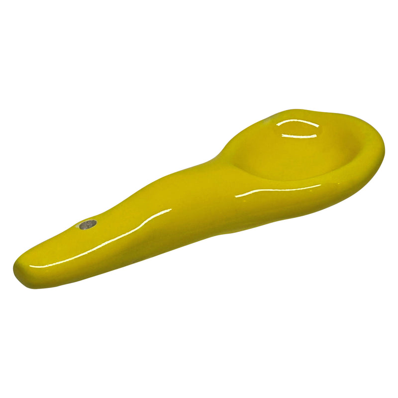 El yapimi sari parlak seramik kasik_Handmade yellow shiny ceramic spoon