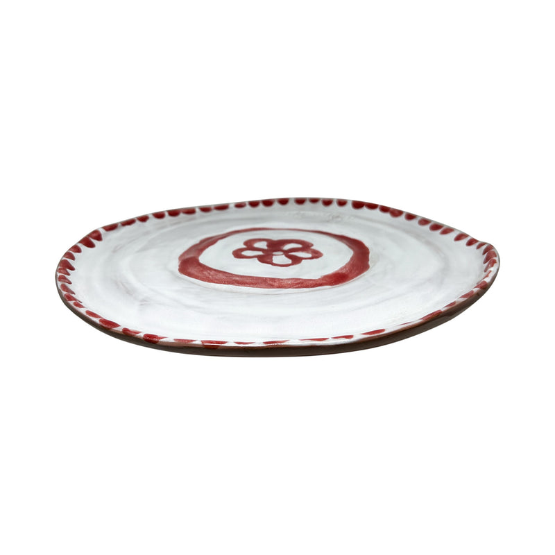 El yapimi seramik kirmizi beyaz desenli buyuk tabak_Handmade ceramic red and white patterned large plate