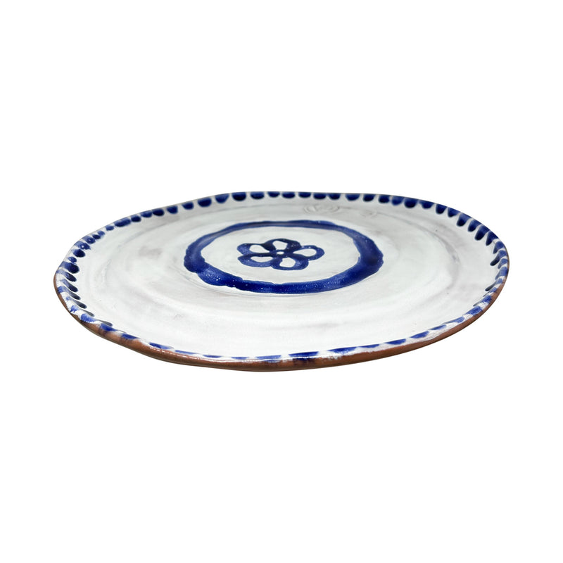 El yapimi seramik mavi beyaz desenli buyuk tabak_Handmade ceramic blue and white patterned large plate