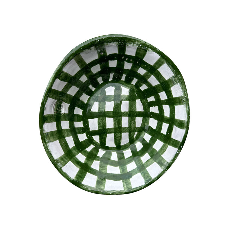 El yapimi yesil beyaz seramik kase_Hand made grid patterned ceramic bowl