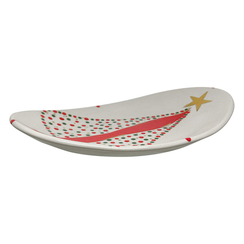 El yapimi yilbasi desenli seramik kayik tabak_Ceramic fancy plate with Christmas pattern
