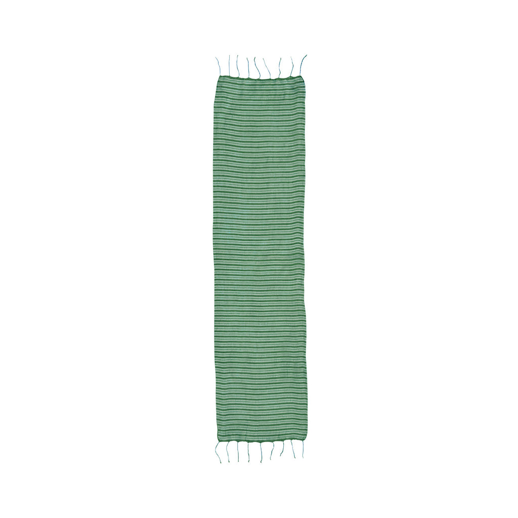 Enine cizgili ince uzun cimen yesili ipek fular_Silk scarf with lawn green stripes