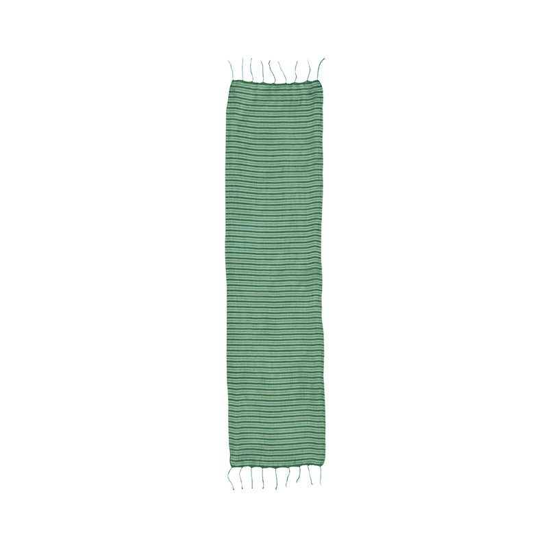 Enine cizgili ince uzun cimen yesili ipek fular_Silk scarf with lawn green stripes