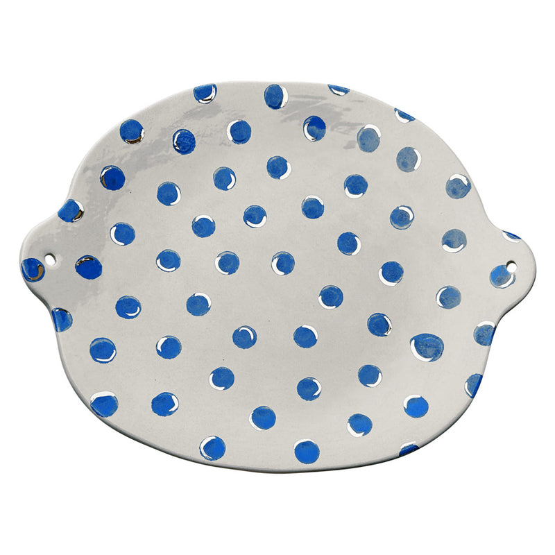 Formu limonu andiran mavi benekli beyaz servis tabagi_White serving plate that resembles a lemon with its form