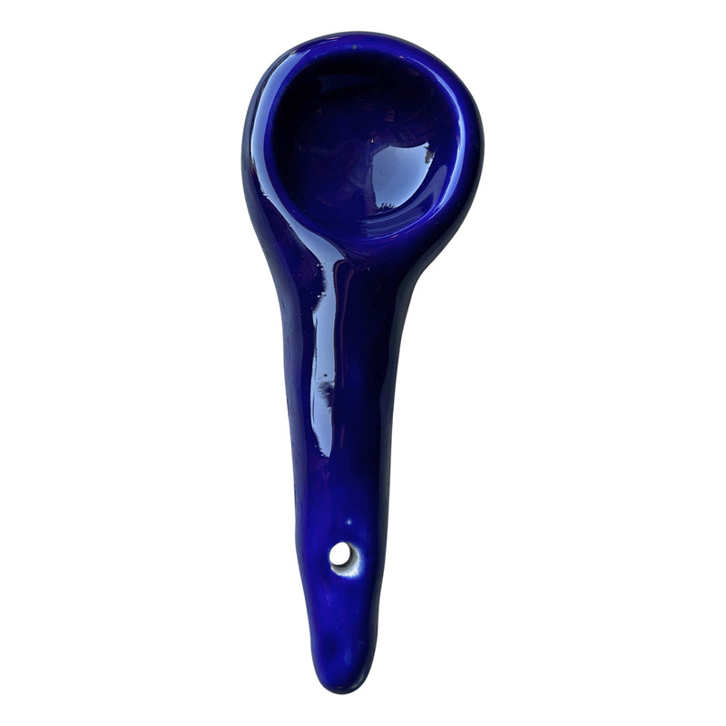 Gece mavisi ucu delikli seramik kasik_Dark blue ceramic spoon with small hole on its handle