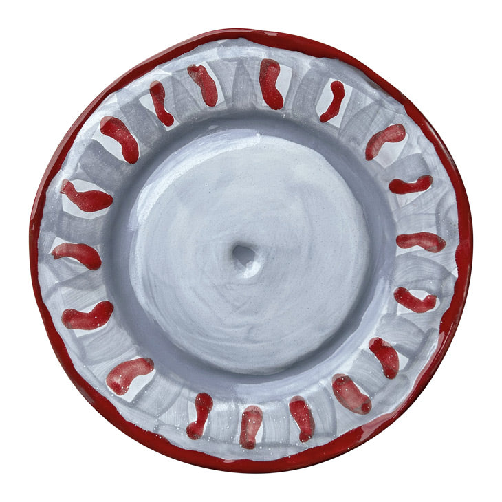Gri mavi ustune kirmizi desenli buyuk duz tabak_Large flat stone blue ceramic plate with red pattern