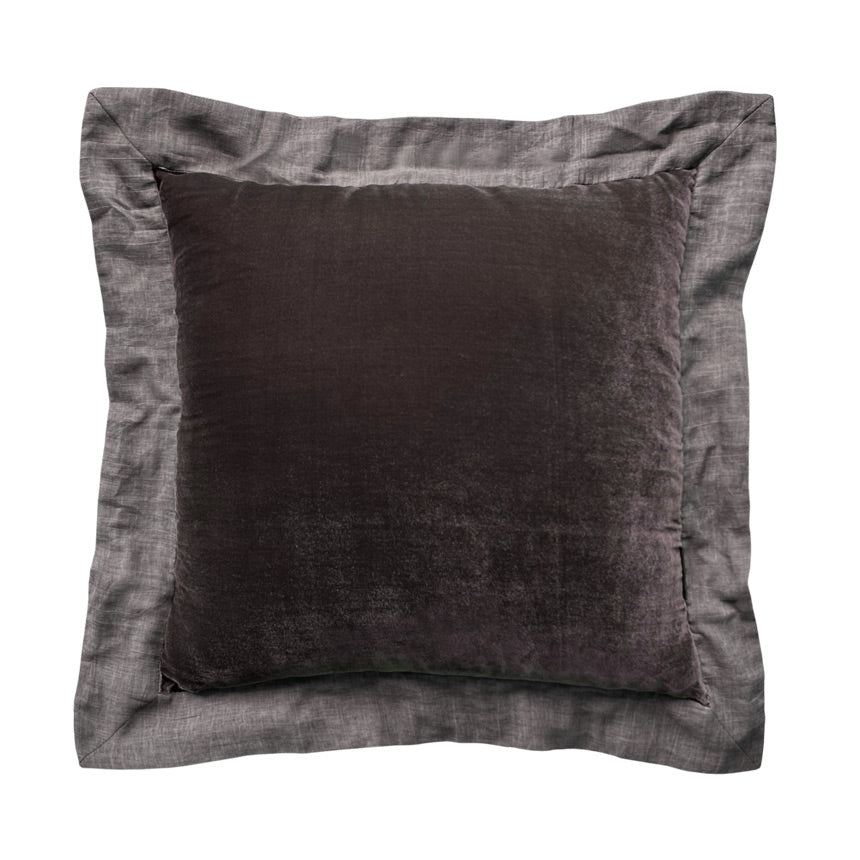 Gri pamuklu kulakli fume ipek kadife yastik_Smoke grey silk velvet cushion with grey flange