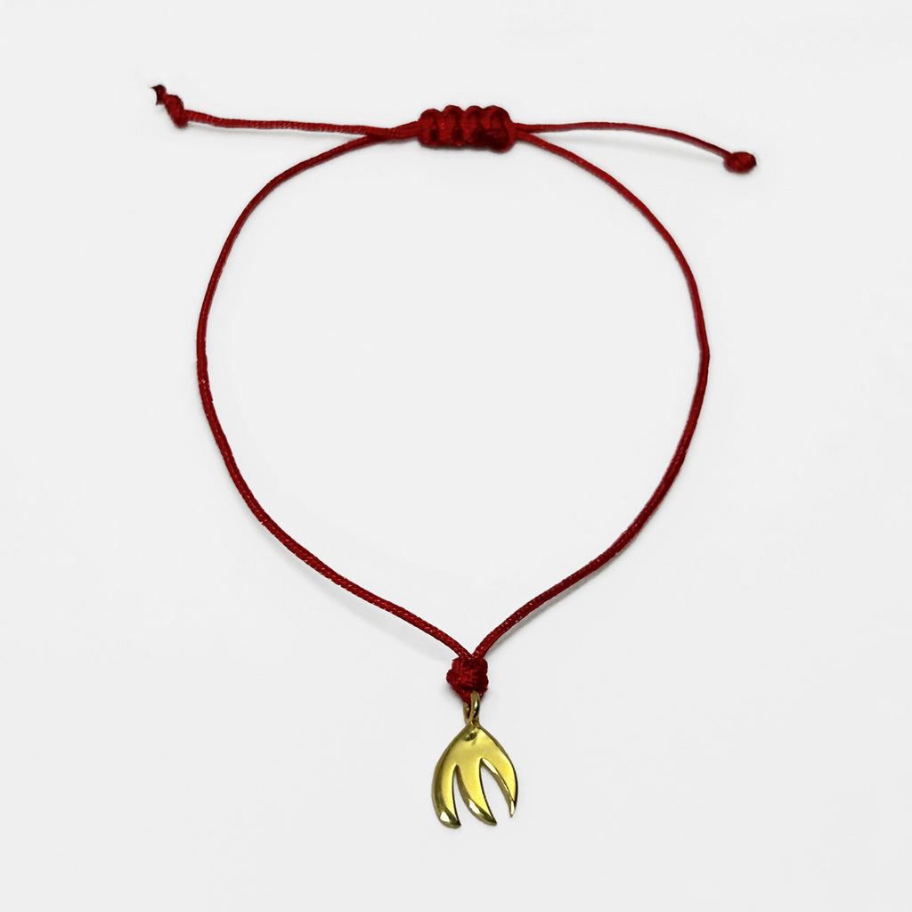 Gumus ustu altin kaplama stilize kus motifli kirmizi ipli bileklik_Red string bracelet with gold plated silver stylized bird motif
