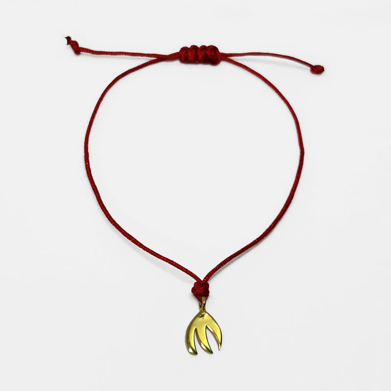 Gumus ustu altin kaplama stilize kus motifli kirmizi ipli bileklik_Red string bracelet with gold plated silver stylized bird motif
