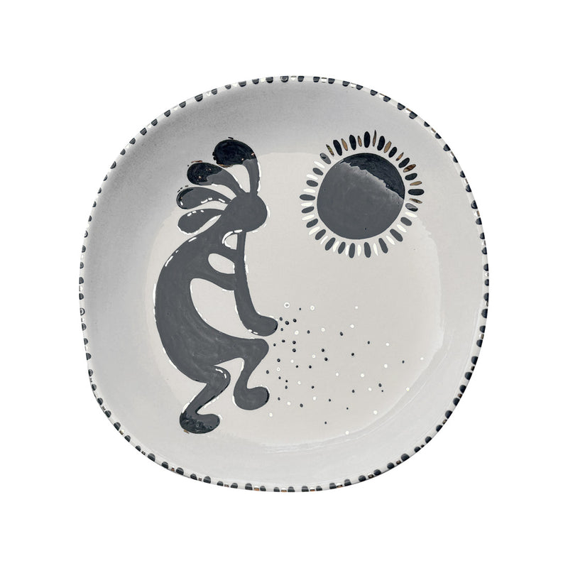 Gunes altinda flut calan Kokopelli figurlu ev aksesuari tabak_Home accessory plate with humpbacked flute player under the sun