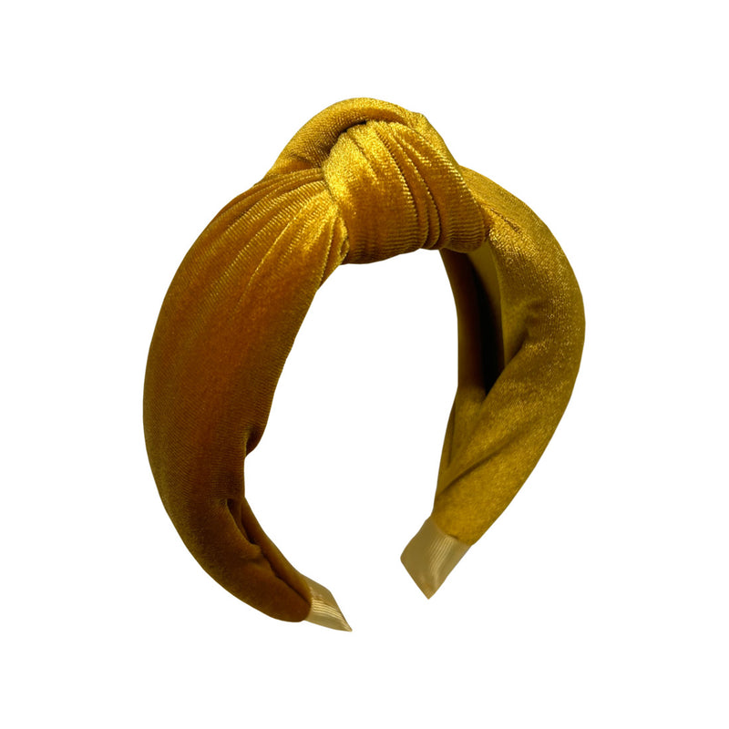 Hardal sarisi dugumlu kadife sac bandi_Knotted velvet mustard yellow head band