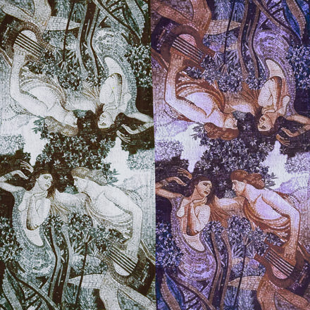 Hatay mozaik desenli iki farkli renkte sal_Two diverse colored scarves with mosaic pattern