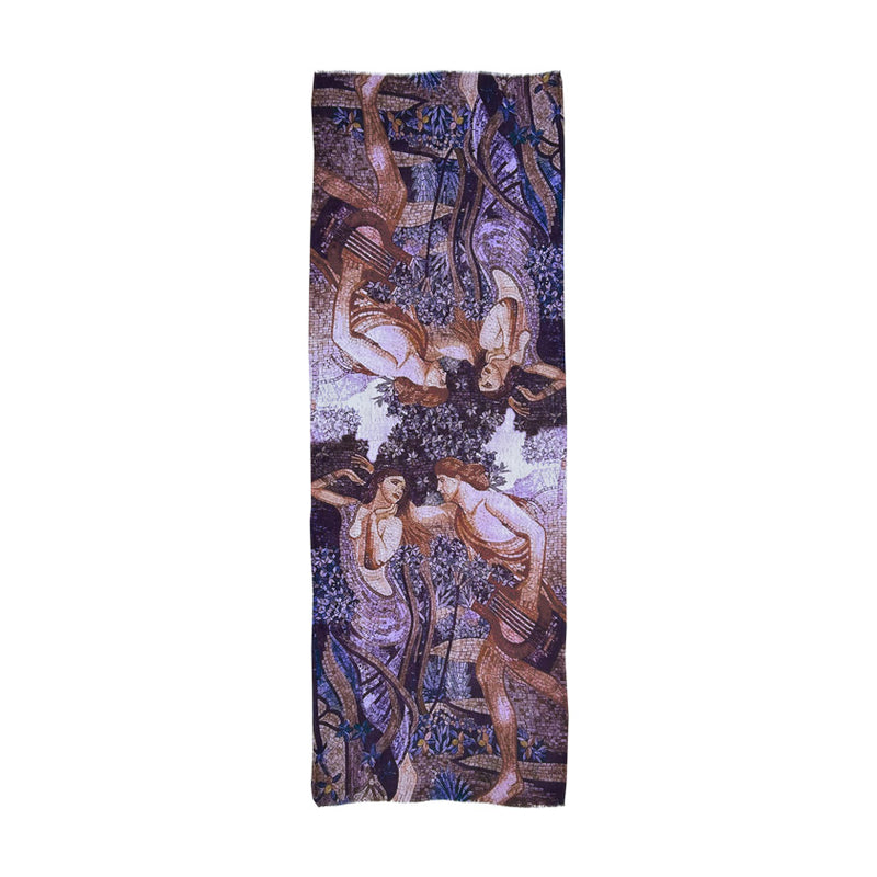 Hatay mozaik desenli uzun dikdortgen renkli fular_Colorful long scarf with antique mosaic pattern