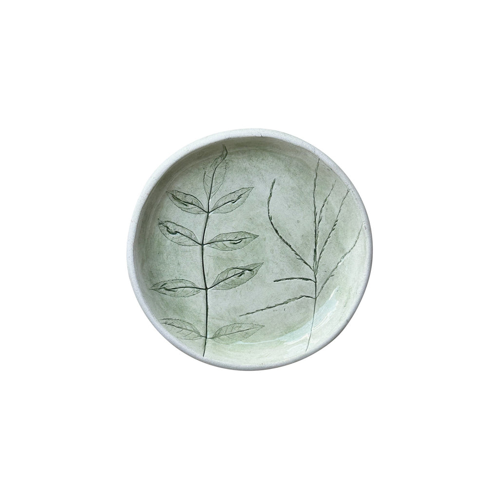 Hediyelik bitki desenli ufak yesil dekoratif tabakcik_Giftware small ash green plate with plant textures