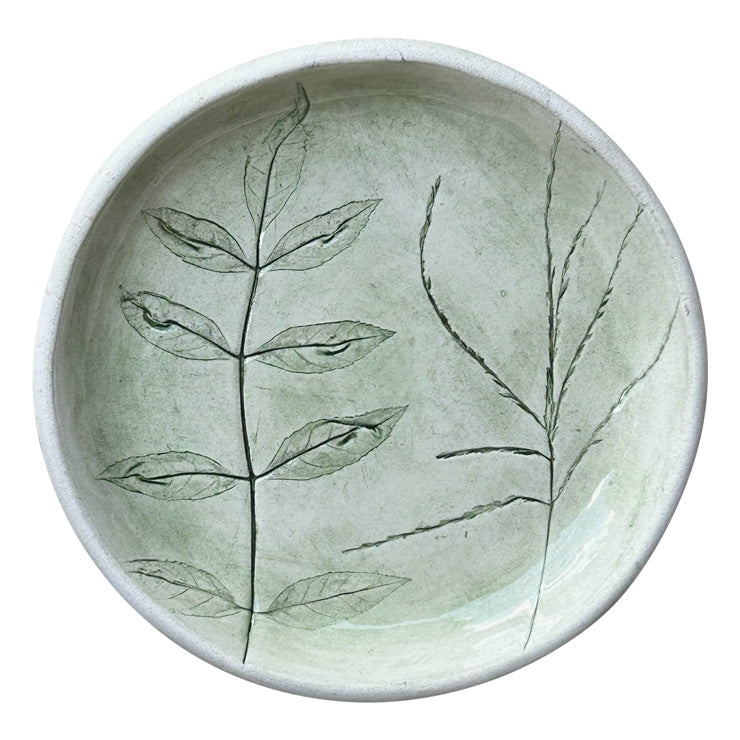 Hediyelik bitki desenli ufak yesil dekoratif tabakcik_Giftware small ash green plate with plant textures