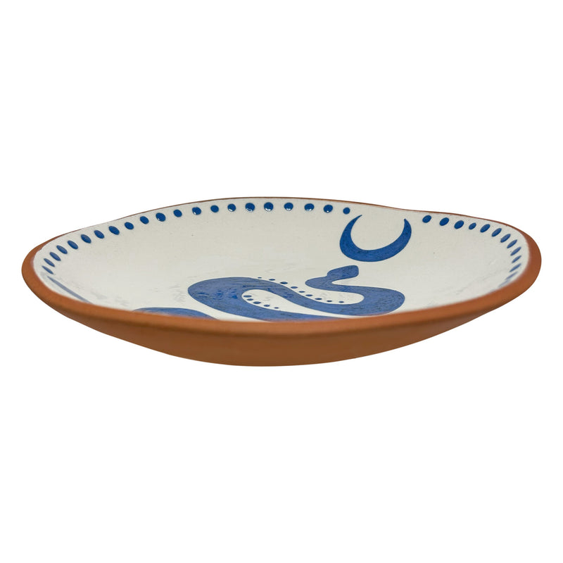 Hilal yilan ve noktalarla bezeli dekoratif seramik tabak_Decorative ceramic plate with snake crescent and dots