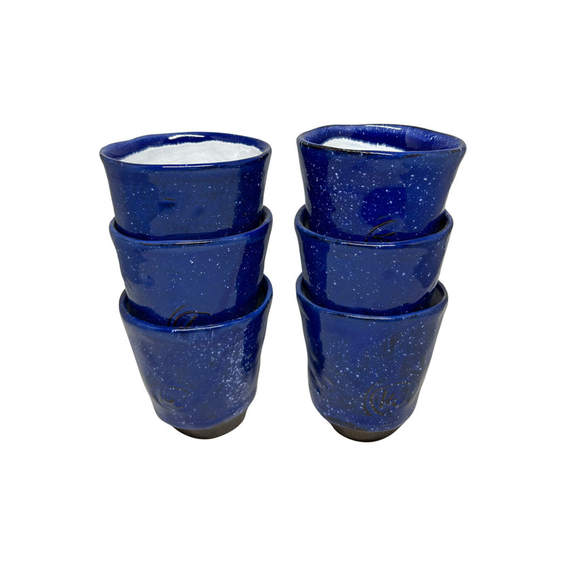 Ic ice duran alti adet lacivert parlak seramik bardak_Six navy blue stacking ceramic cups