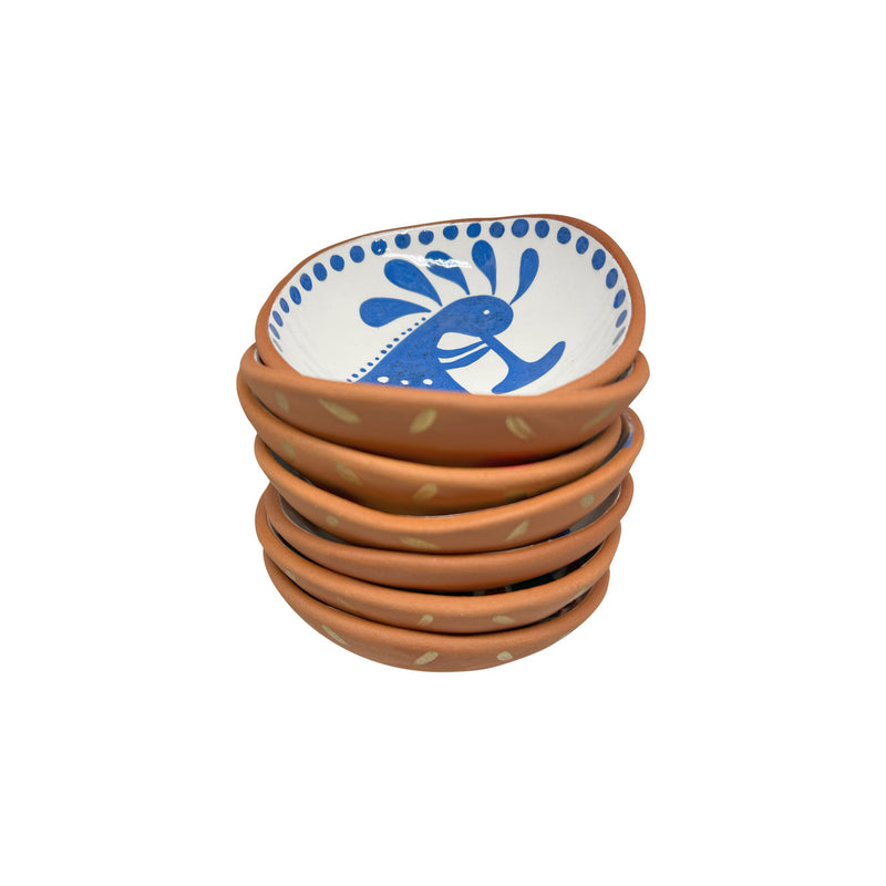 Ic ice duran mavi Kokopelli desenli seramik kucuk kaseler_Decorative stacking ceramic bowls with blue Kokopelli pattern