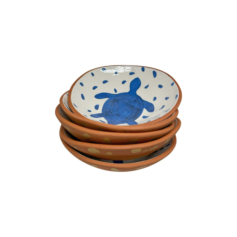 Ic ice duran mavi kaplumbaga desenli seramik kucuk kaseler_Handmade stacking ceramic bowls with tortoise pattern