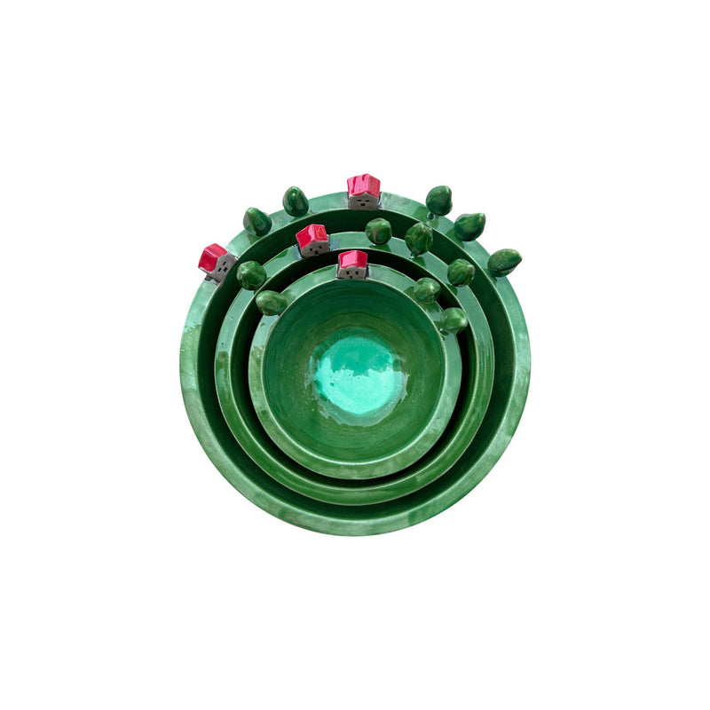 Ic ice uc adet yesil seramik kase_Three green ceramic bowls inside each other