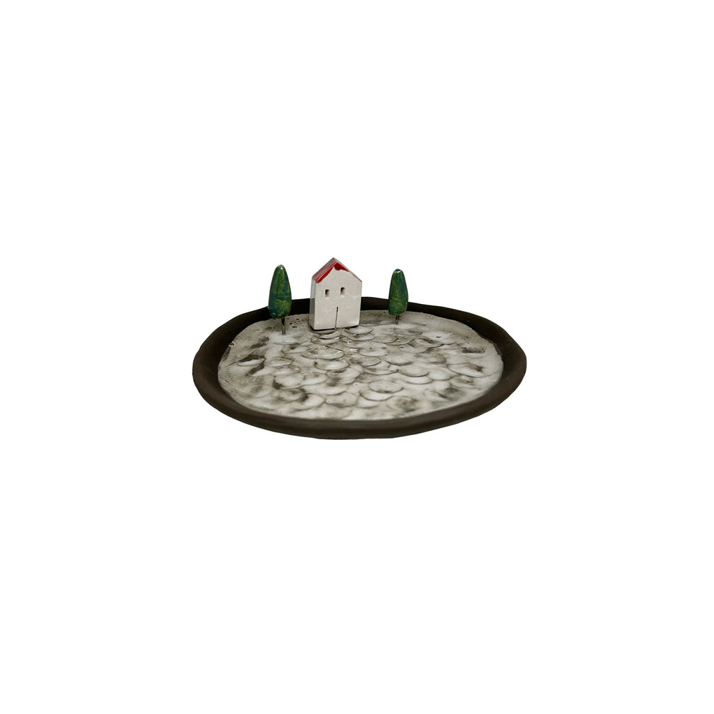 Ici acik gri dekoratif kucuk seramik tabak_Light grey small decorative plate with ornaments