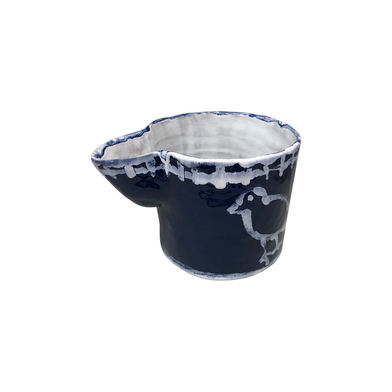 Ici beyaz disi lacivert ustune beyaz desenli seramik sutluk_Navy blue ceramic jug with white inside and pattern