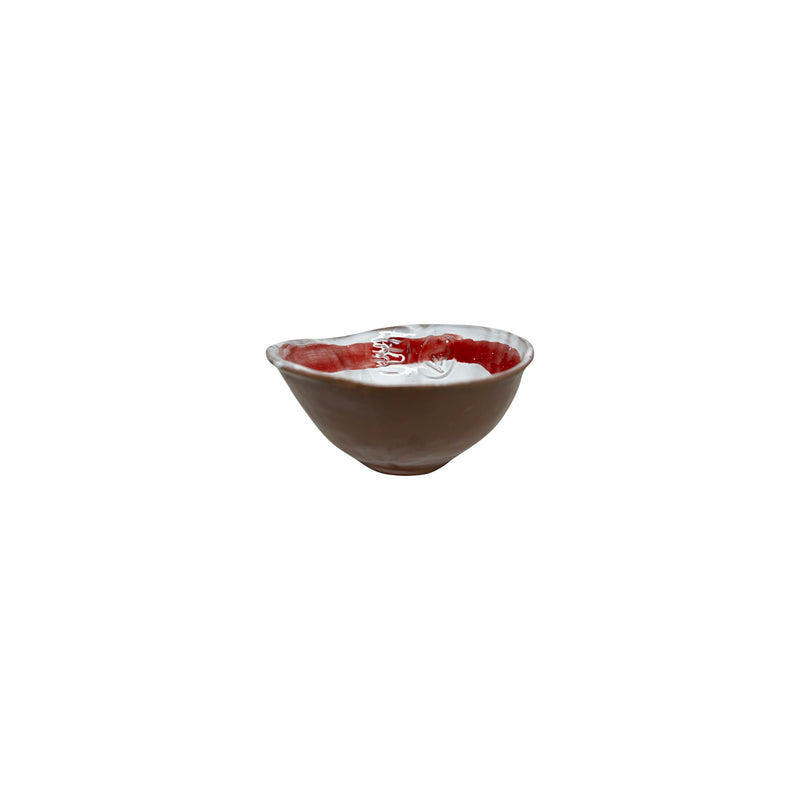 Ici beyaz ustune kirmizi bantli el yapimi cerezlik_Handmade snack bowl with red stripe on white inside