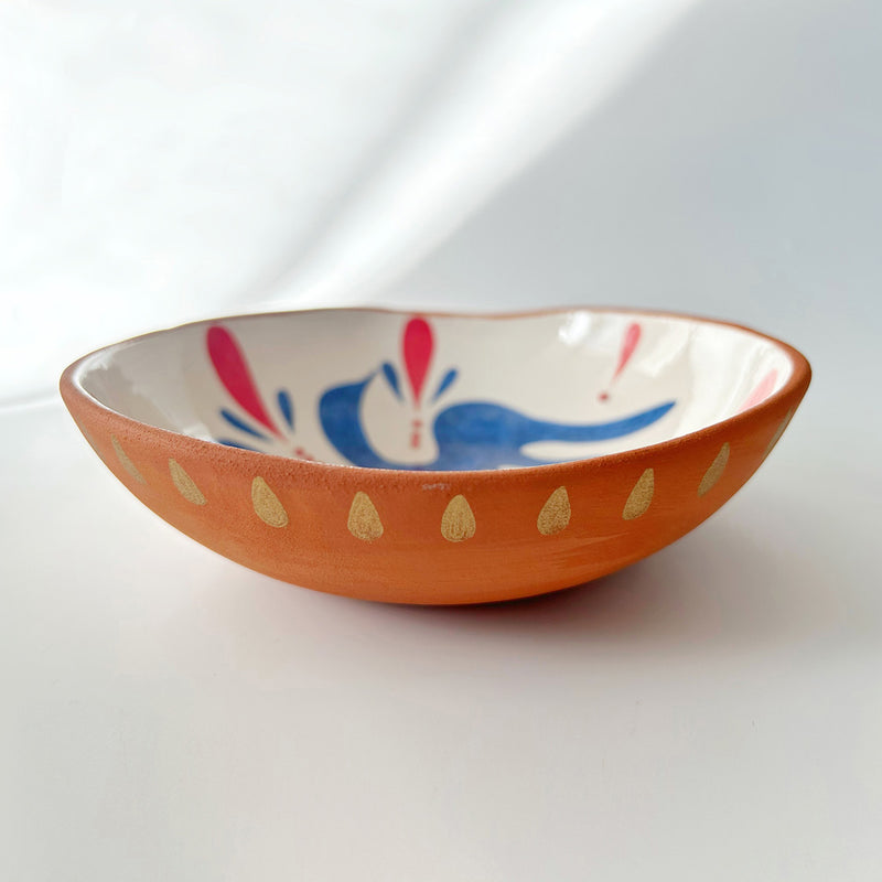 Ici kirmizi ve mavi disi altin rengi desenli seramik kase_Ceramic bowl with red blue and gold colors