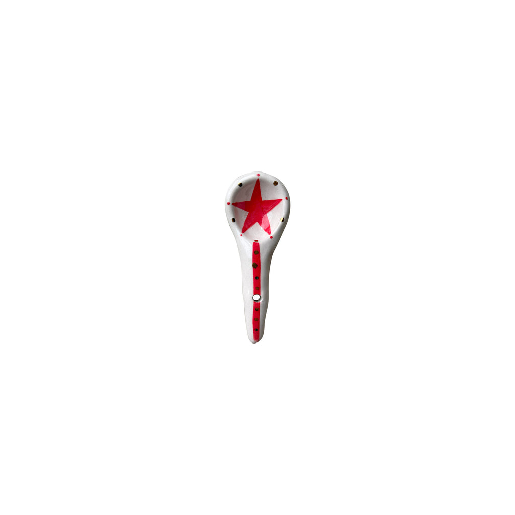 Ici kirmizi yildiz desenli kucuk seramik kasik_Small ceramic spoon with red star motif