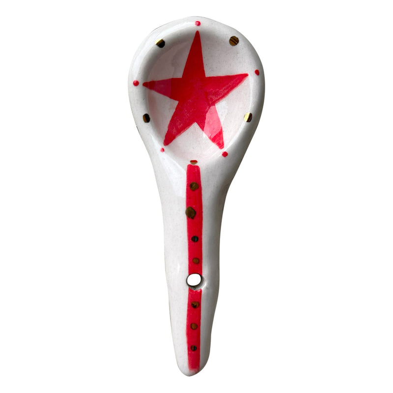 Ici kirmizi yildiz desenli kucuk seramik kasik_Small ceramic spoon with red star motif
