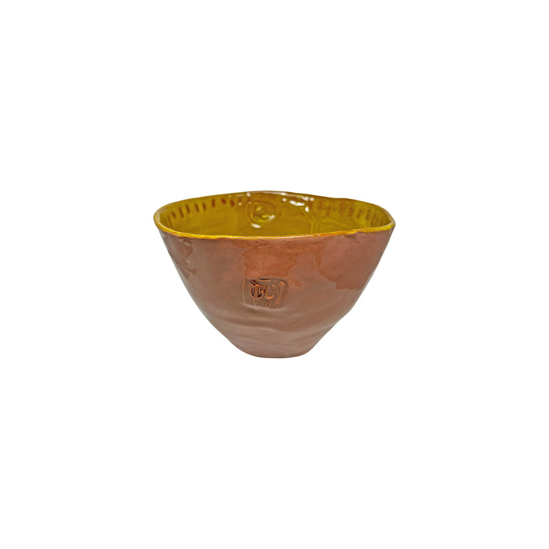 El yapimi sari kasenin ust gorunusu_Top view of yellow handmade bowl