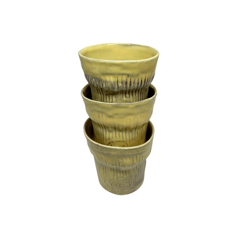 Icice duran uc adet acik sari seramik bardak_Three light yellow stacking ceramic cups