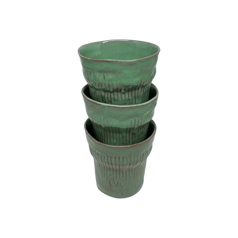 Icice duran uc adet acik yesil seramik bardak_Three light green stacking ceramic cups