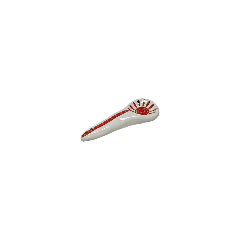 Icinde gunes deseni olan kirmizi beyaz seramik kasik_Red and white ceramic spoon with sun pattern inside