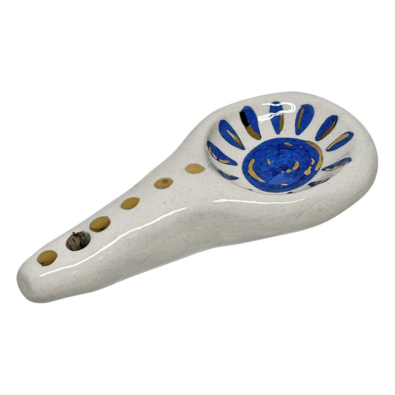 Sapi benekli ici gunes desenli minik seramik kasik_Small ceramic spoon with blue sun motif