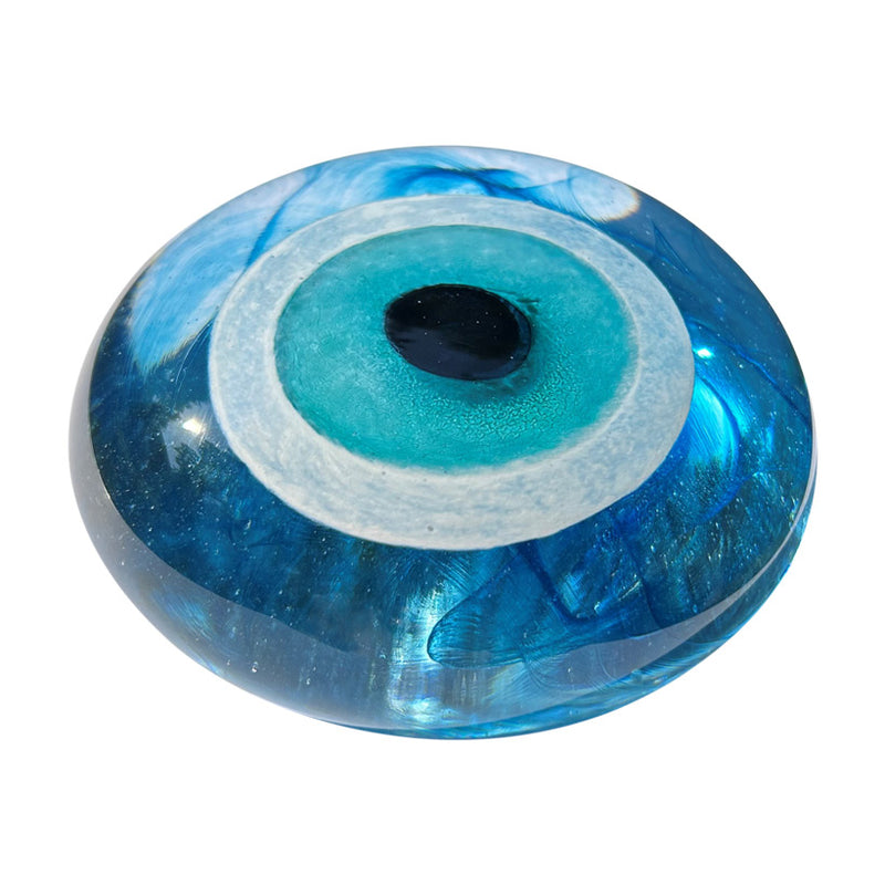 Icindeki karisimi lacivert kendi turkuaz buyuk cam nazarlik_Turquoise clear glass evil eye bead