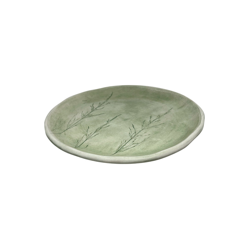 Icine uc adet ot ile baski yapilmis Atolye 11 hediyelik pasta tabagi_Giftware green plate with herb patterns