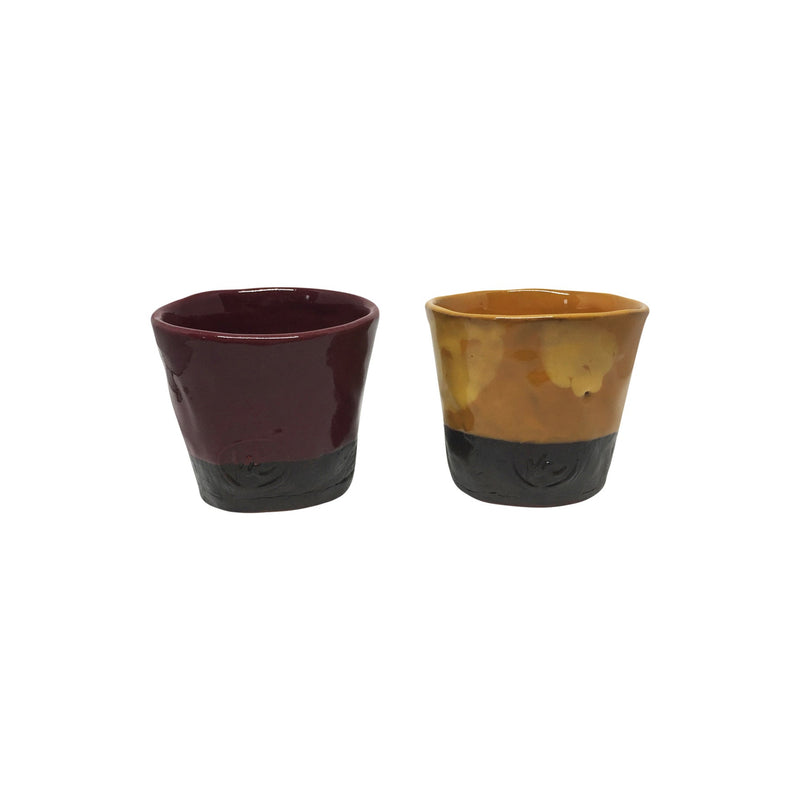 Iki adet hediyelik bordo ve sari seramik bardak_Two yellow and burgundy color giftware ceramic cups