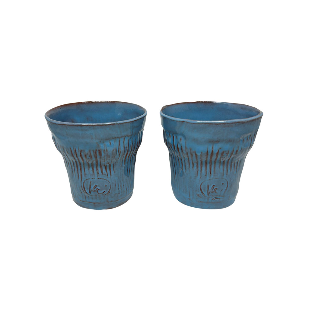 Iki adet hediyelik cizgili acik mavi seramik bardak_Two light blue giftware ceramic cups