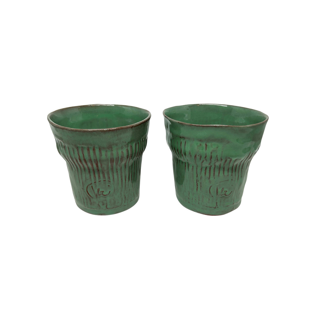 Iki adet hediyelik cizgili acik yesil seramik bardak_Two light green giftware ceramic cups