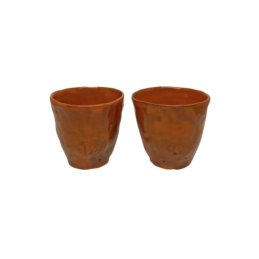 Iki adet hediyelik turuncu disi sekilsiz seramik bardak_Two orange giftware ceramic cups