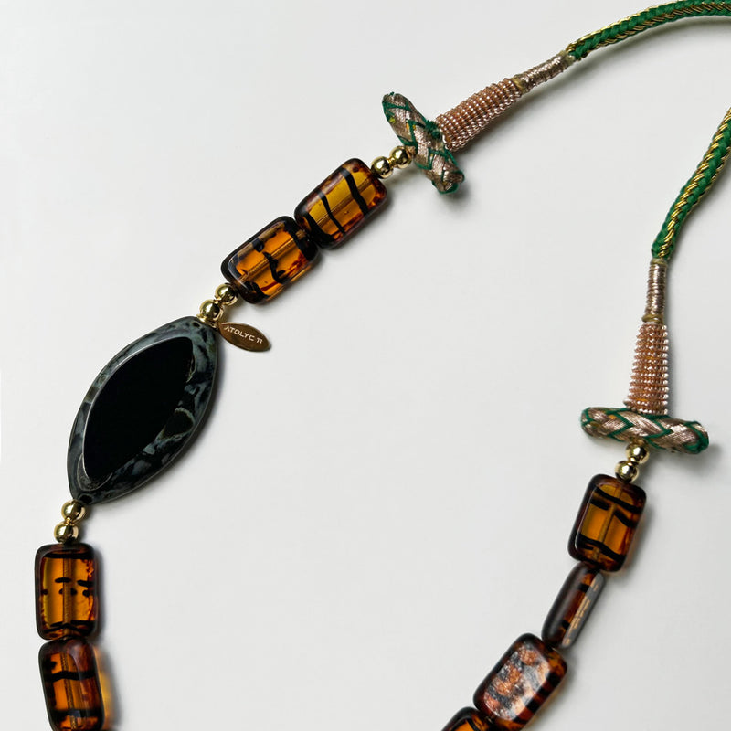 Kahverengi boncuklu tasarim kolye_Brown glass bead necklace with adjustable length